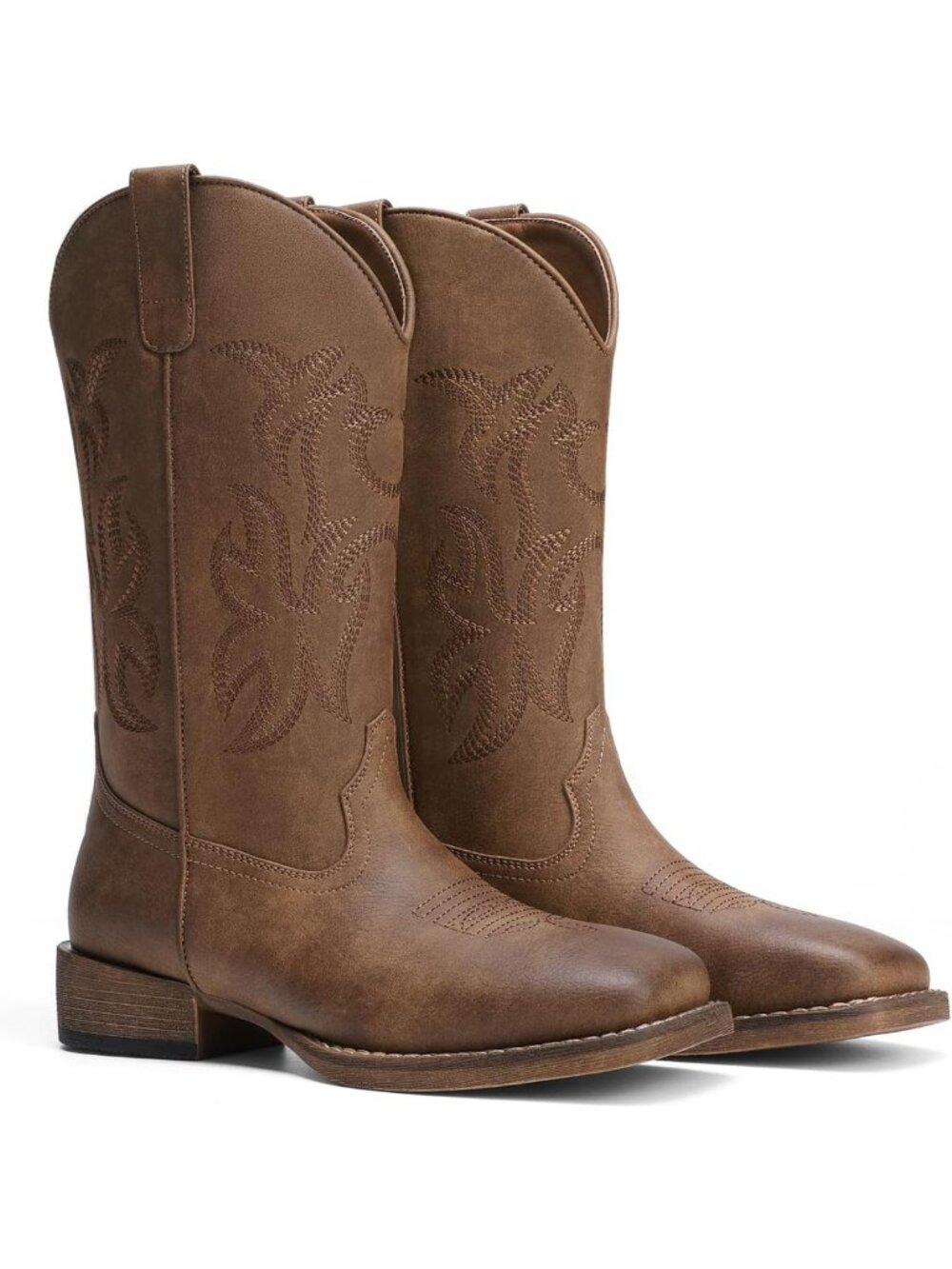 Stylish Women's Wide Square Toe Cowboy Boots - Mid Calf, Embroidered Retro - Picture 5 of 8